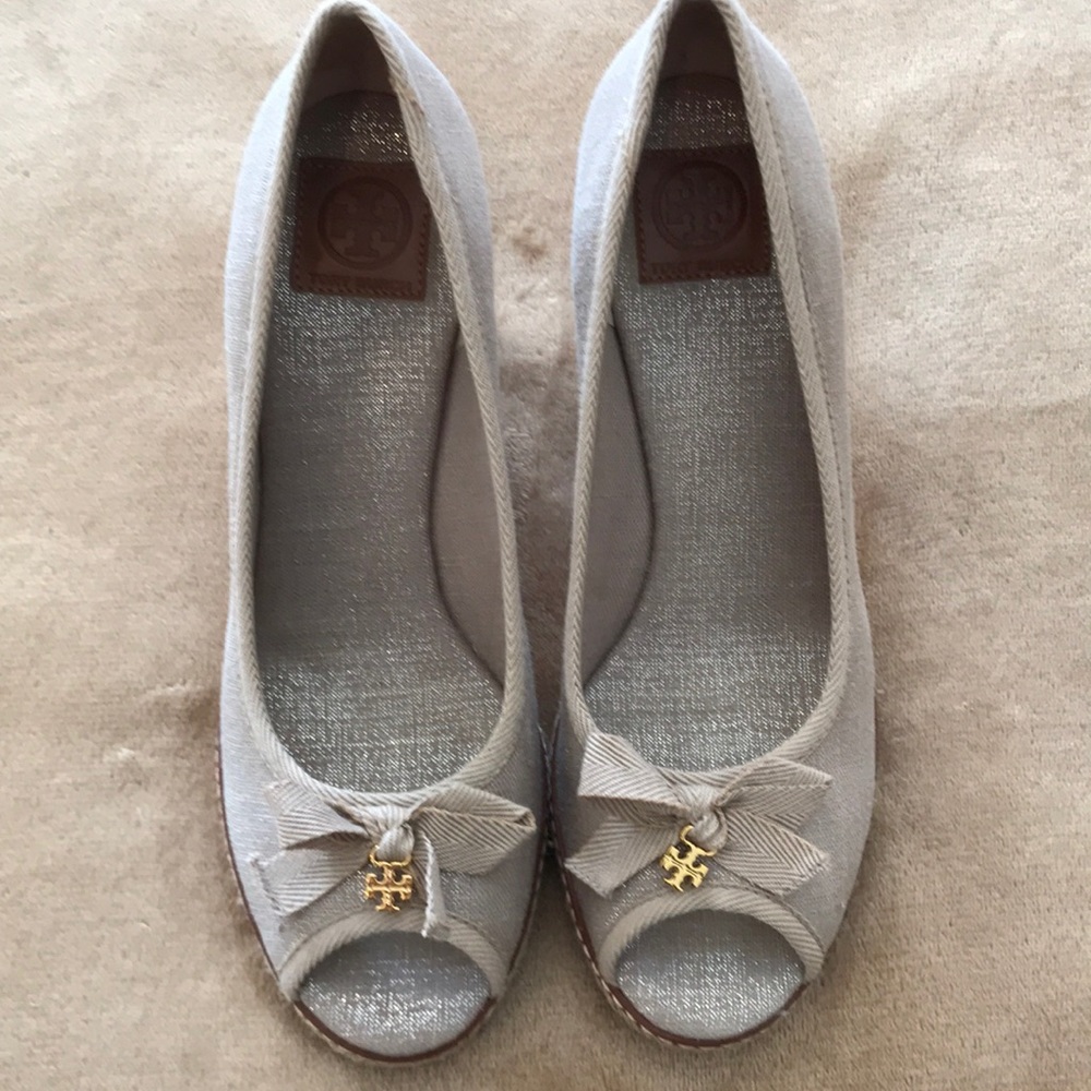 Tori Burch linen wedge heels size 91/2